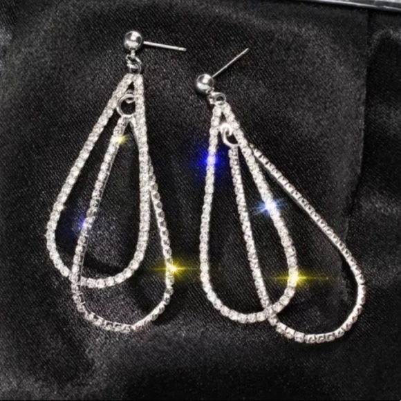 NEW Sterling Silver Diamond Long Drop Earrings - Picture 3 of 6